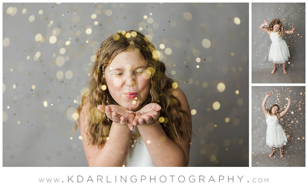 Ten year old girl dancing in glitter