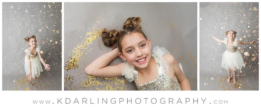 Eight year old girl playing in glitter