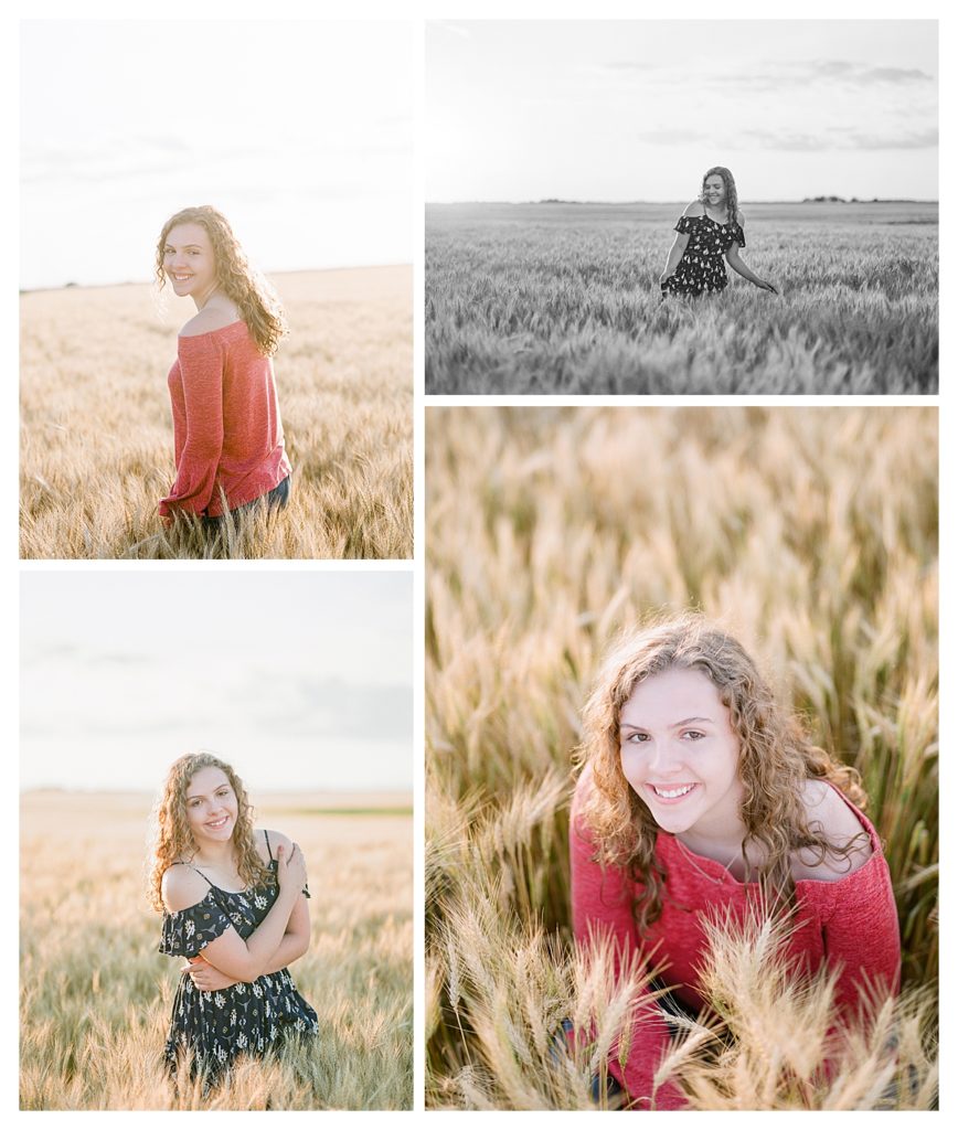 Iroquois West High School Senior girl pictures in a wheatfield
