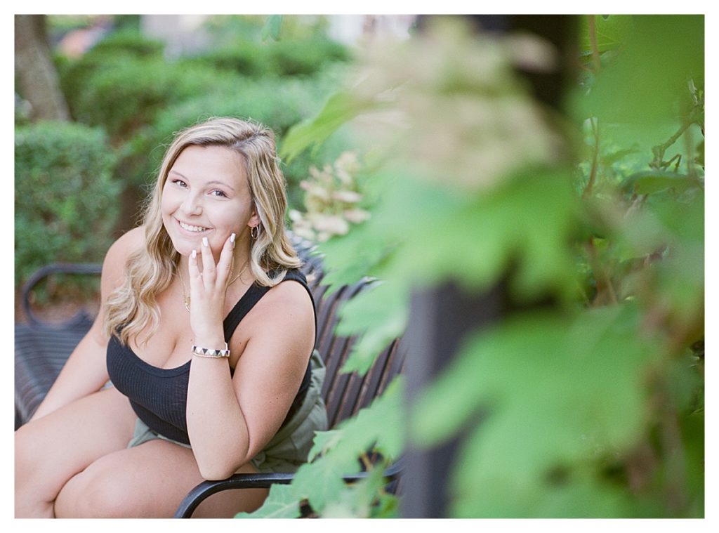 Downtown Champaign Senior girl session with greenery