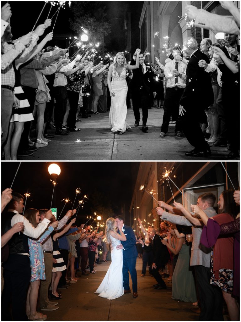 Bride and groom sparkler exit at the venue cu in champaign, ILL
