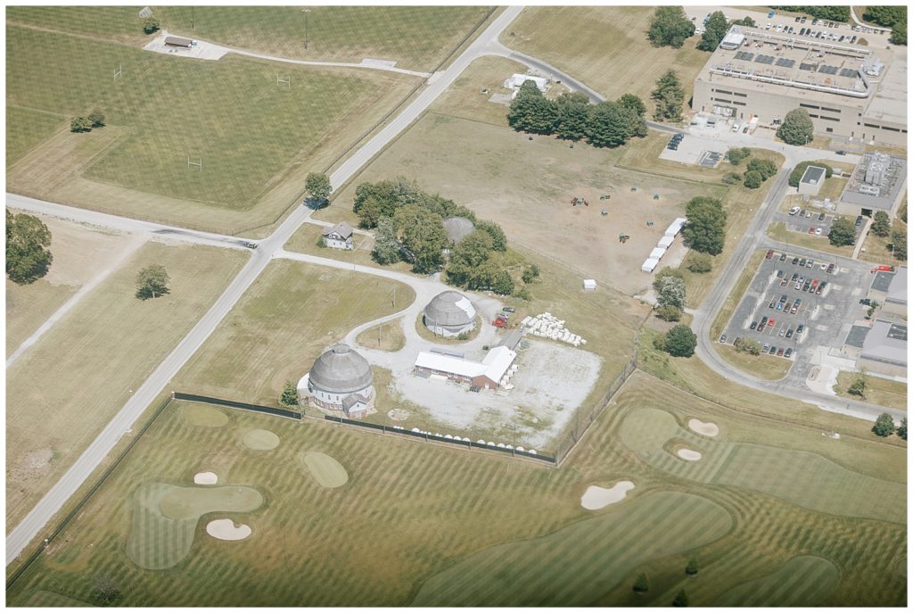 University of Illinois Round Barns as seen from the air in a B-25 Bomber